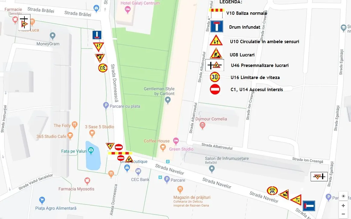 Două străzi centrale din Galaţi, închise pentru lucrări edilitare