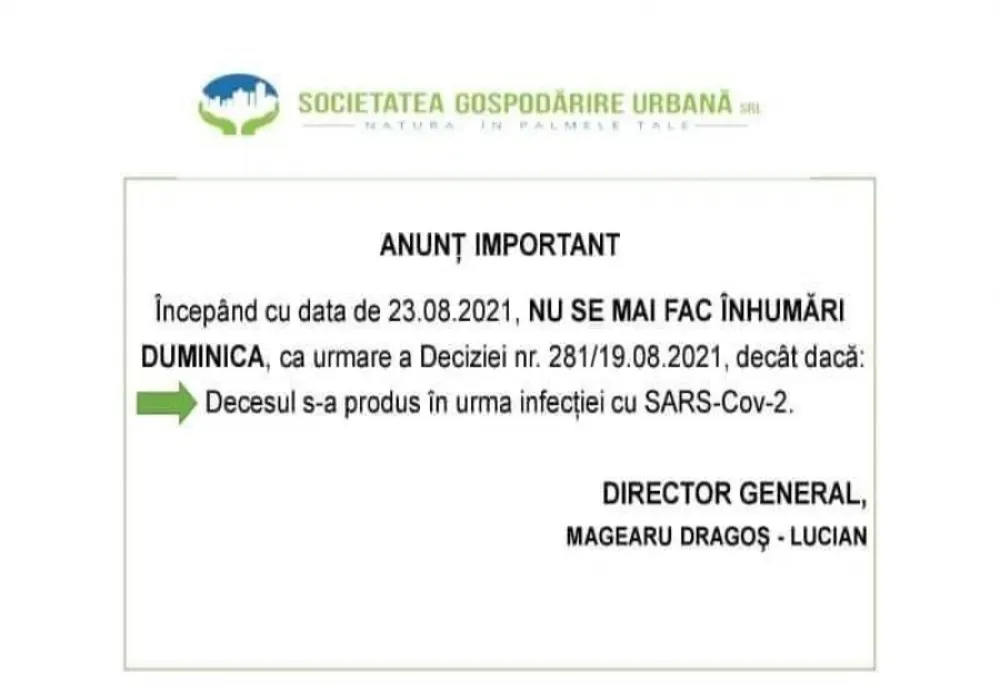 Fără înmormântări duminica la cimitirele din Galați