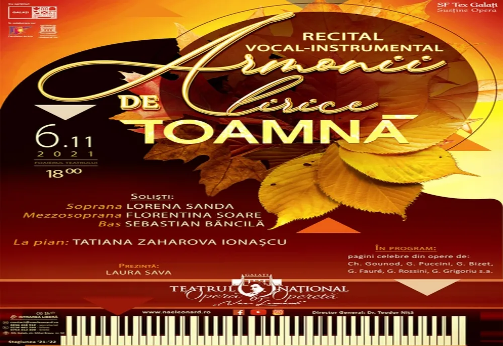Armonii lirice de toamnă la Teatrul Național de Operă și Operetă "Nae Leonard" Galați 