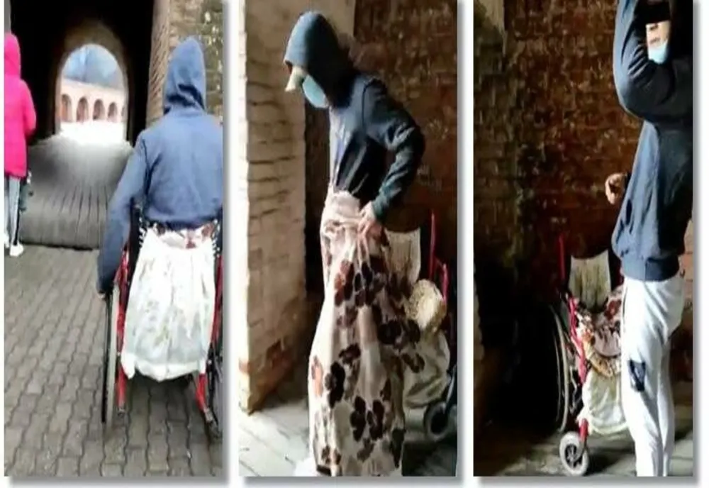 Cerșetor din județul Galați, într-un scaun cu rotile, perfect sănătos, prins de politiștii locali cerșind în zina Gării de Nord din Timisoara