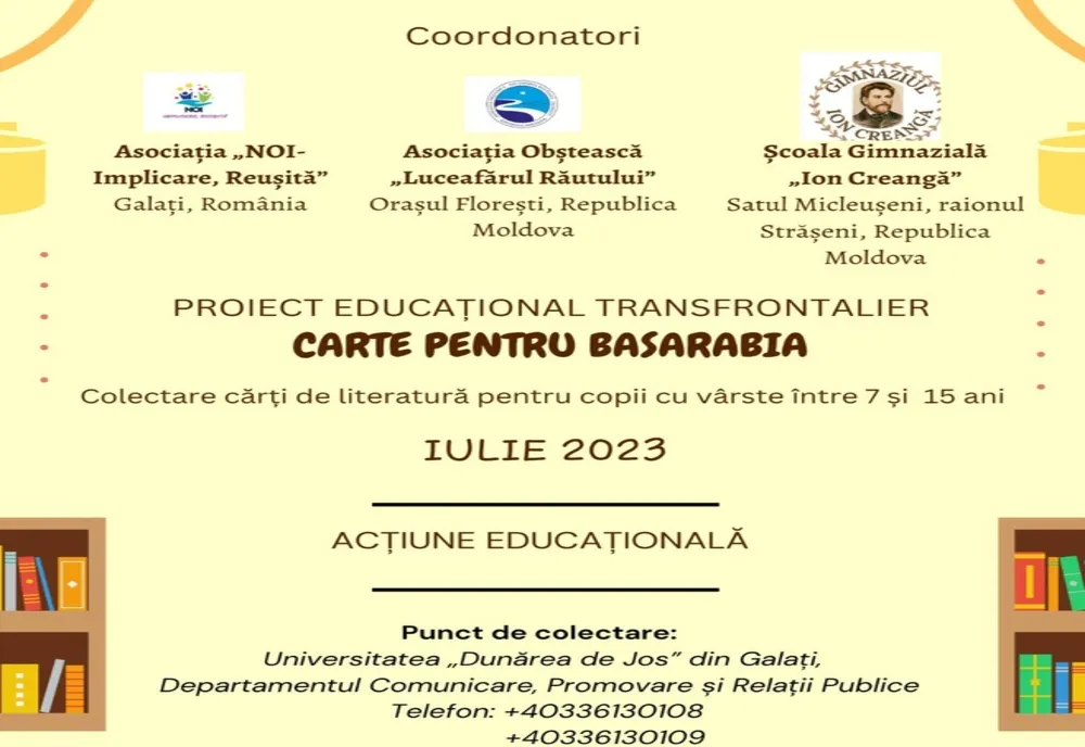 Proiectul Educațional Transfrontalier „Carte pentru Basarabia” va aduce zâmbetul pe fața copiilor din Școala Gimnazială „Ion Creangă” din satul Micleușeni, raionul Strășeni, Republica Moldova