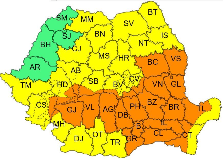 Judeţul Galaţi se află sub Cod portocaliu de ploi torenţiale