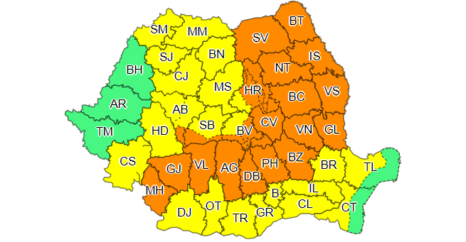Judeţul Galaţi, sub Cod portocaliu de ploi torenţiale