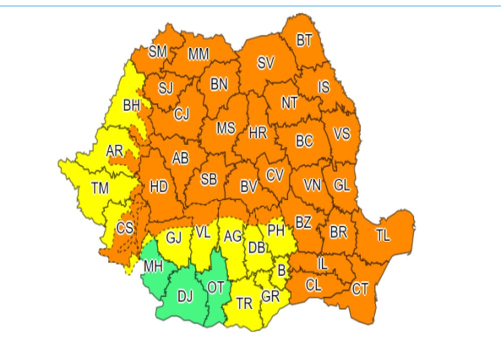 Toată țara sub avertizări de vreme rea - este vizat și județul Galați de un cod portocaliu