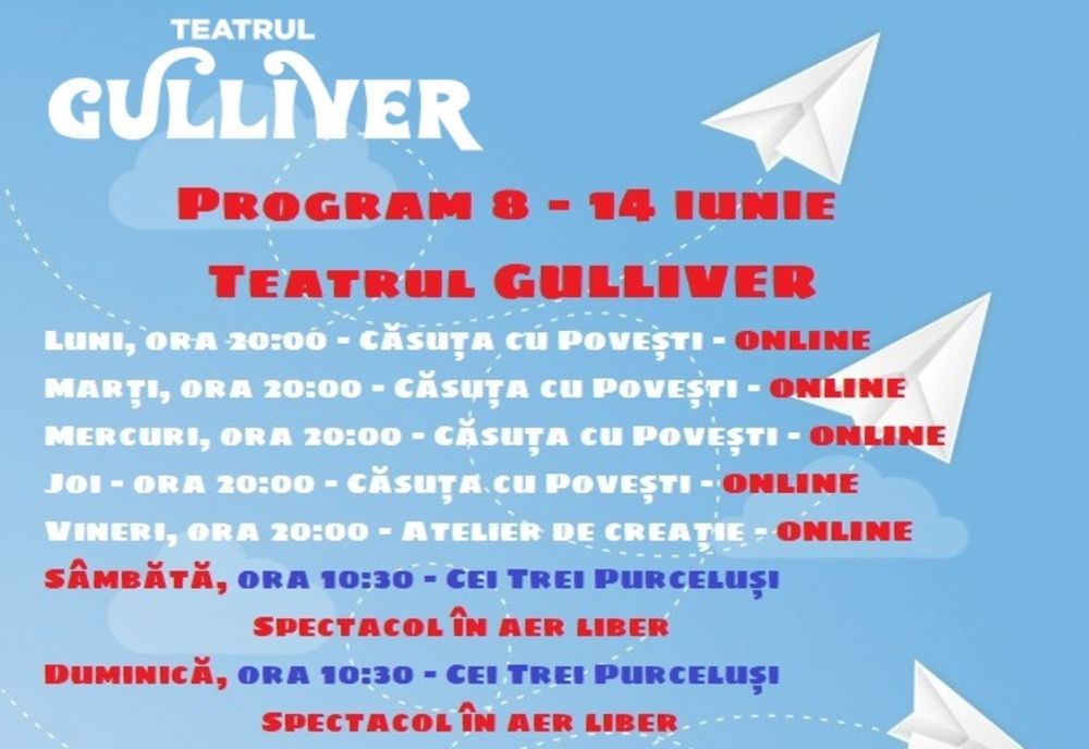 În weekend vor fi suținute spectacole în aer liber la teatrul Gulliver