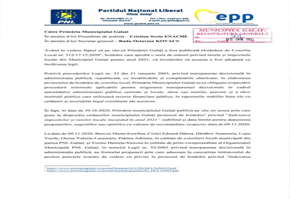 PNL Galați contestă o hotărâre a CLM Galați 