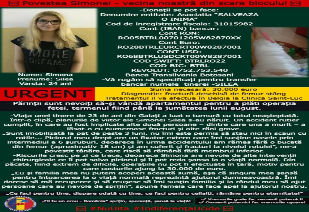 Fii tu un erou - România” sprijin, speranță, șansă la viață!