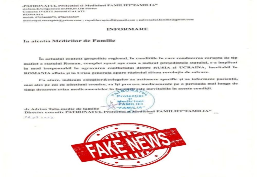DSU acuză de FAKE NEWS un medic de familie din comuna gălățeană Ivești 
