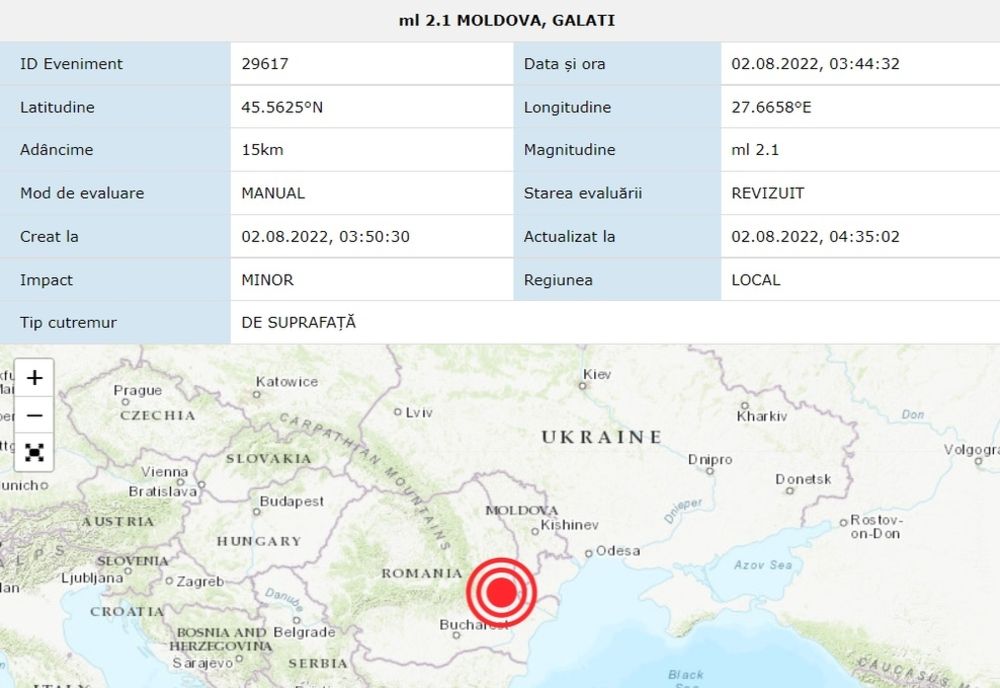 Cutremur în zona județului Galați