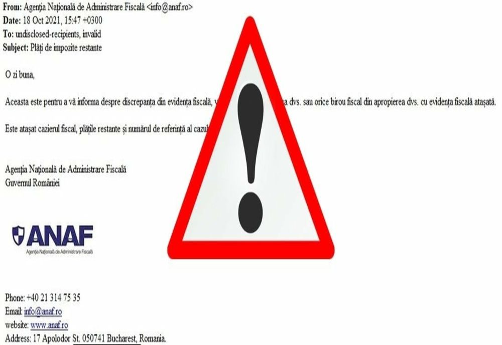 ATENȚIE, mesaje false transmise în numele ANAF! Ce aveți de făcut