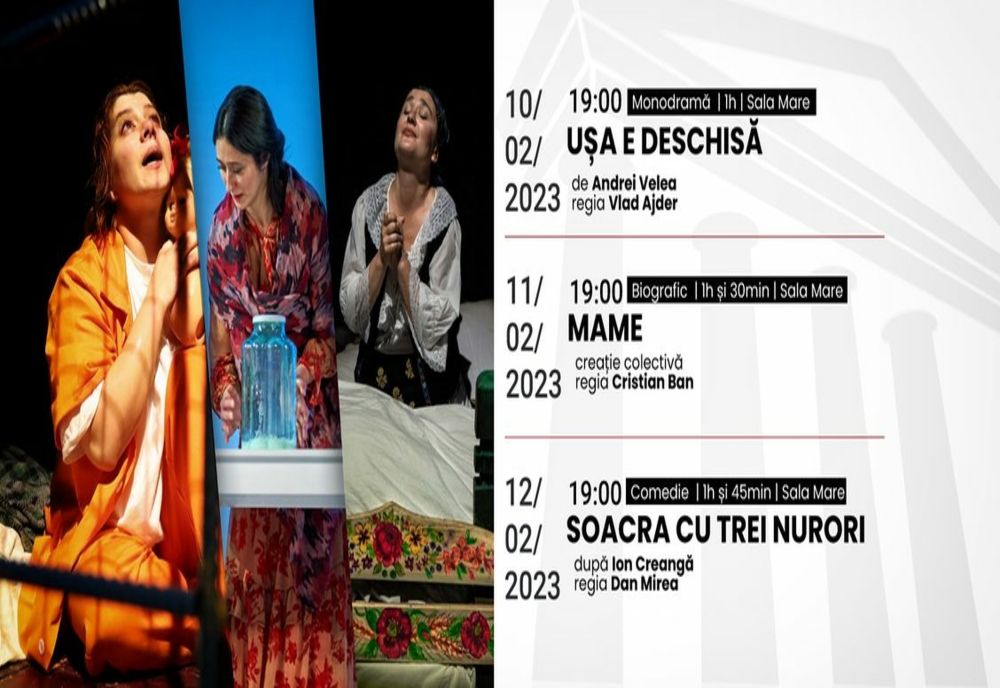 Trei spectacole în acest weekend la Teatrul ”Fani Tardini” Galați