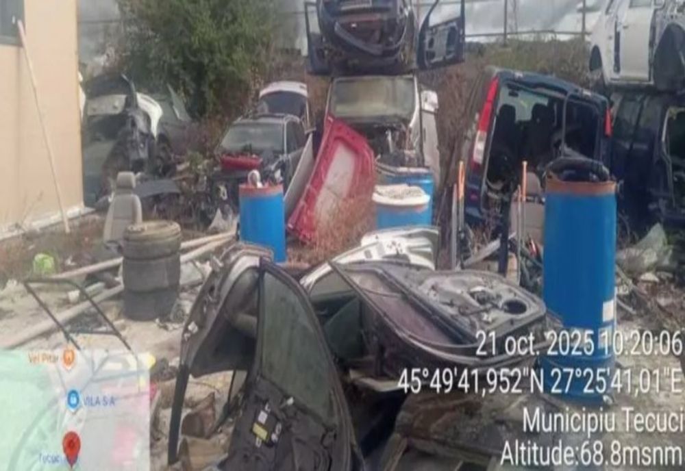 Pericol de poluare la Galați: deșeuri auto, depozitate direct pe sol. Firma în culpă, amendată de Garda de Mediu