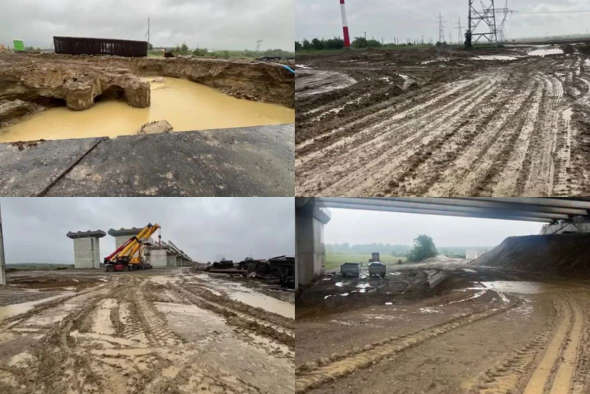 Vremea rea blochează lucrările la autostrada Moldovei. CNAIR: „Utilajele nu pot fi folosite pe șantierele A7”-VIDEO
