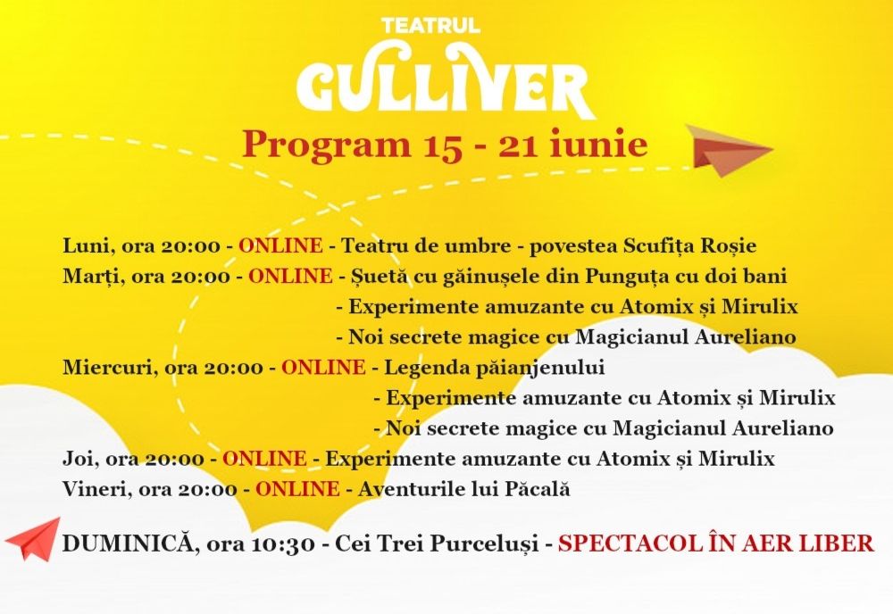 Teatrul Gulliver vine cu noi propuneri în această săptămână