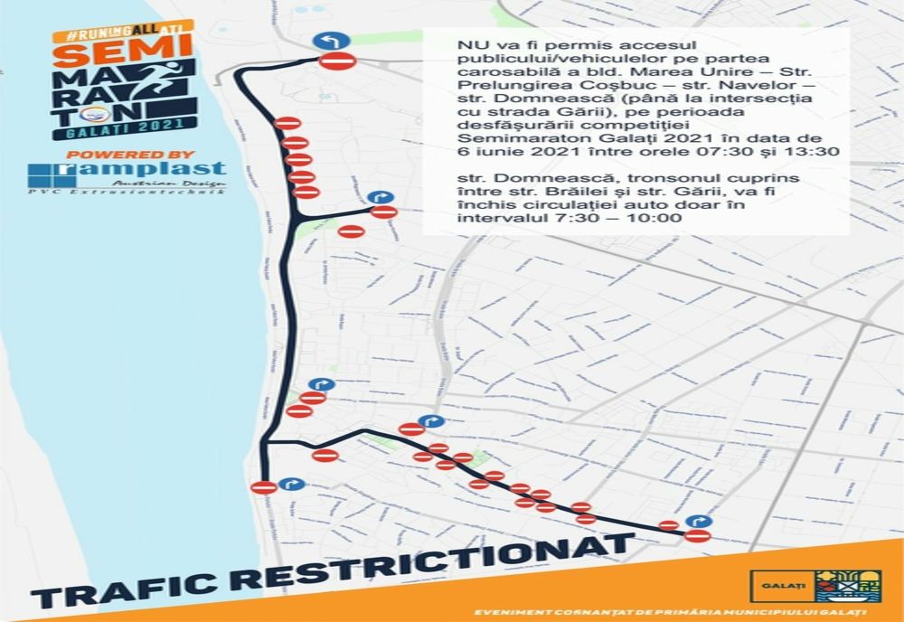 Semimaraton Galaţi 2021: Restricţii de trafic şi devieri de trasee, în weekend 