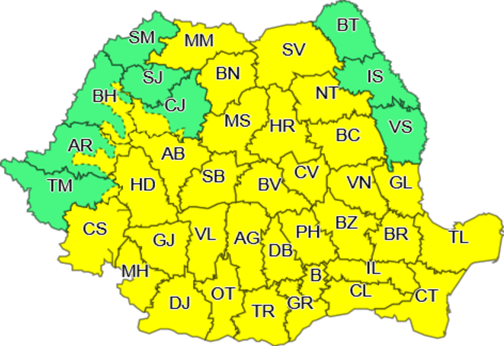 Instabilitate atmosferică în aproape toată ţara. A fost emis un nou Cod Galben