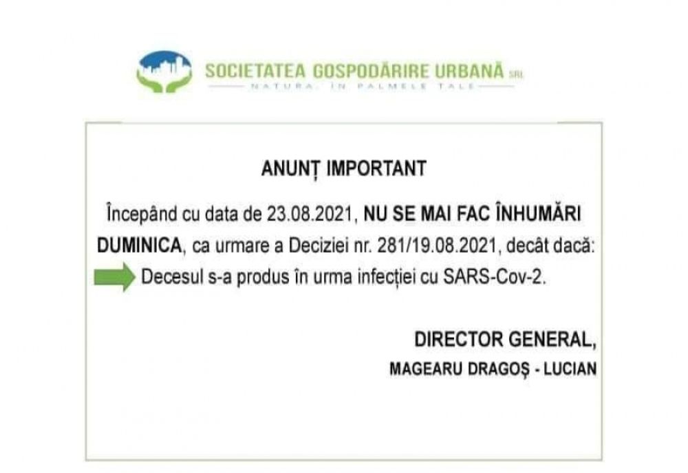 Fără înmormântări duminica la cimitirele din Galați