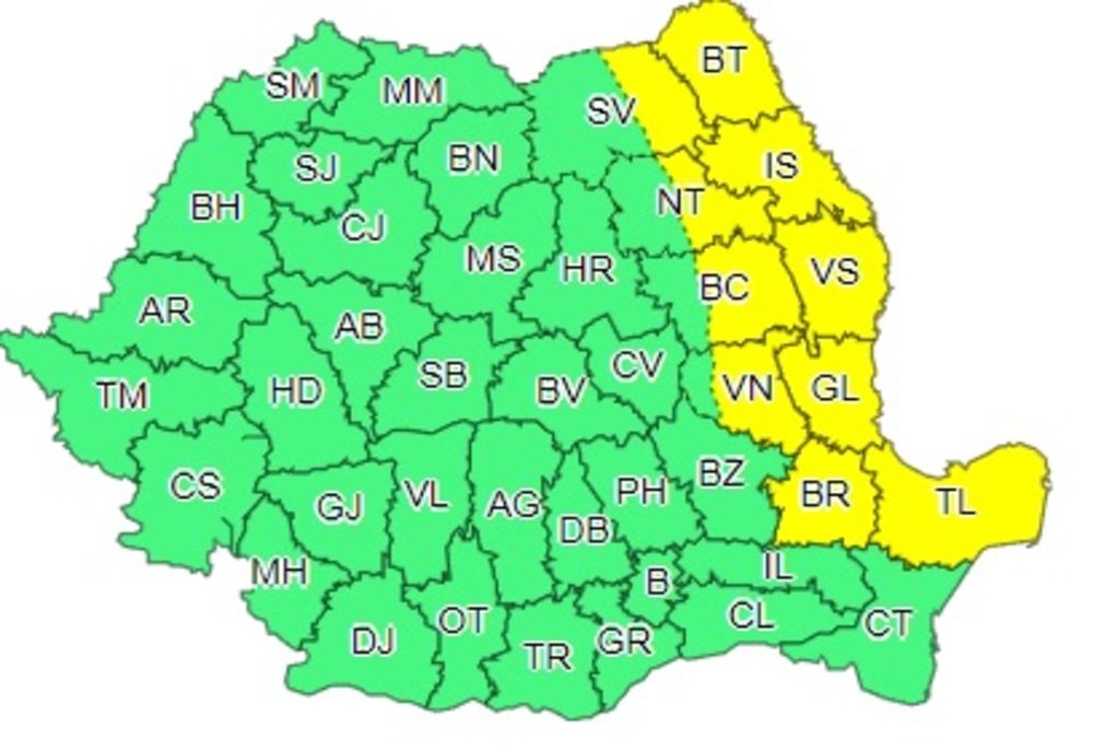 Cod galben de vânt pentru miercuri