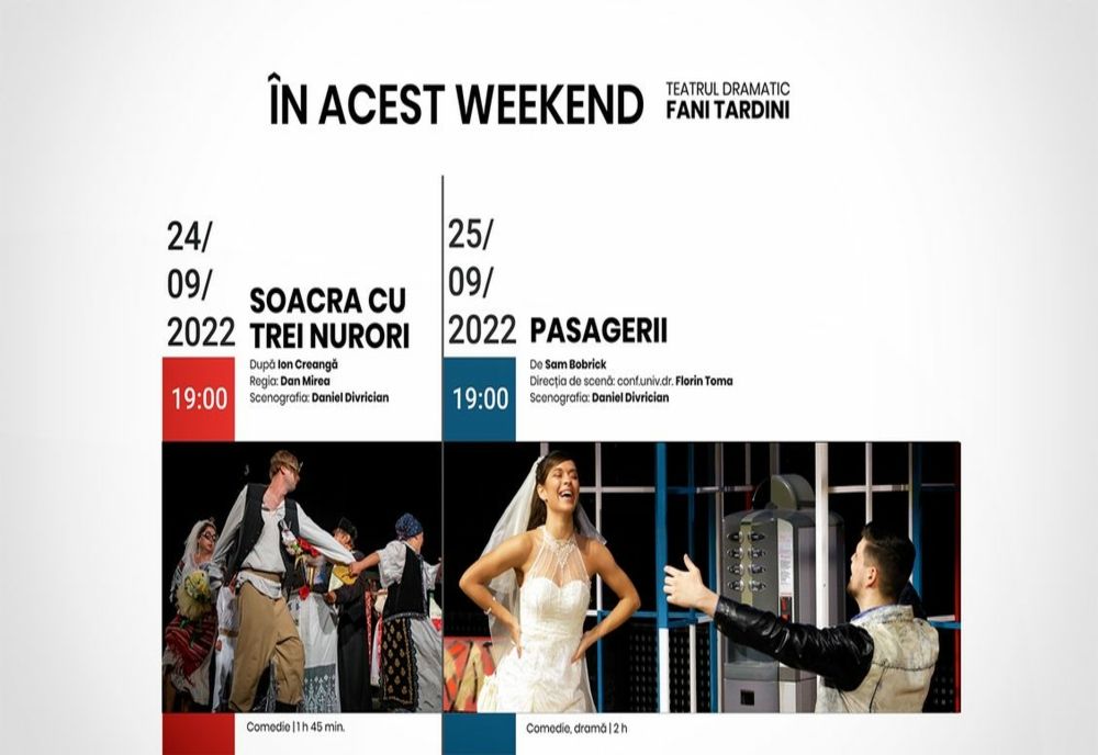 Teatrul Dramatic „Fani Tardini” invită publicul la spectacolele programate la sfârşitul acestei săptămâni