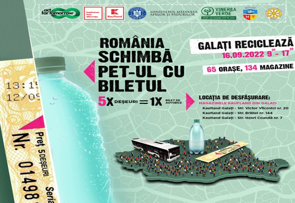Gălățenii pot schimba cinci deșeuri (PET-uri, doze de aluminiu, sticlă) pe două bilete de călătorie cu mijloacele de transport în comun