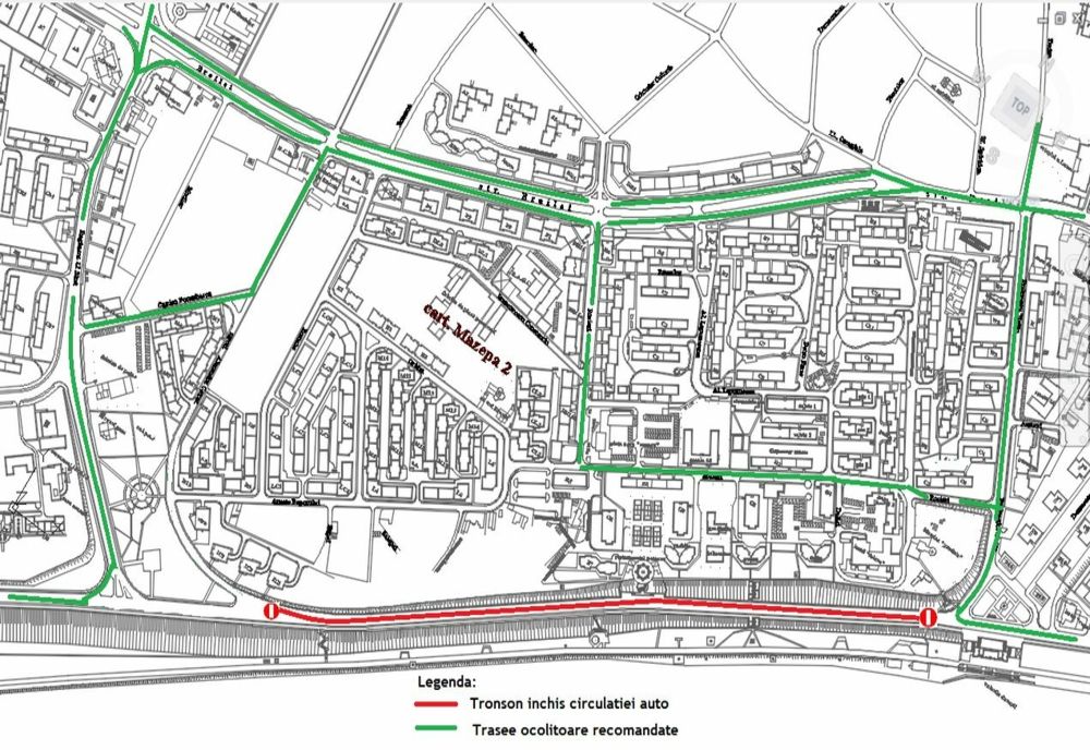 Se închide traficul auto în perioada 29 noiembrie, ora 08.00 – 5 decembrie, ora 08.00, pe bdul. Marea Unire, tronsonul cuprins între str. Traian şi str. G-ral Al. Cernat