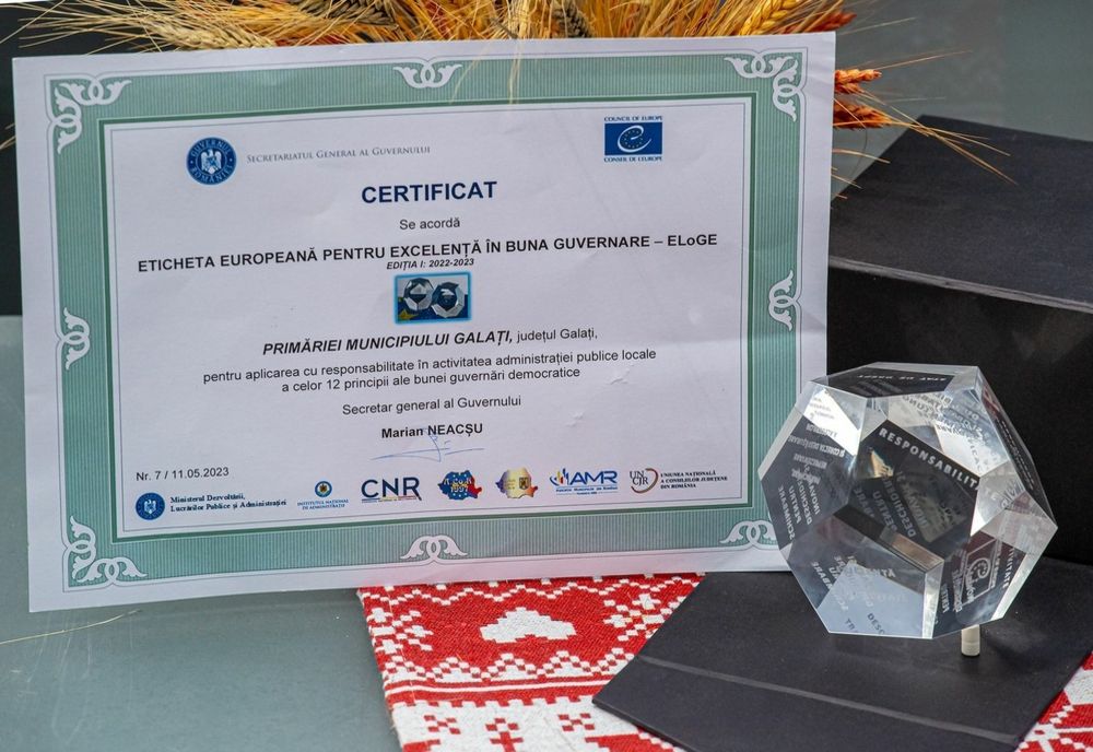 Primăria Galați, premiată de Consiliul Europei pentru bună guvernare la nivel local