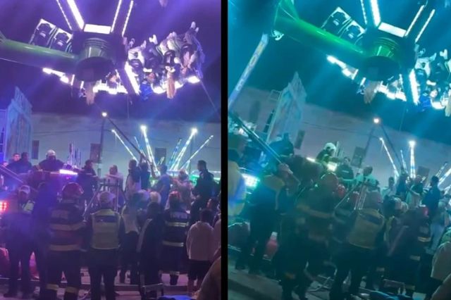 40 de minute de coșmar: Copii blocați la 5 metri înălțime, cu capul în jos, într-un carusel din Caransebeș